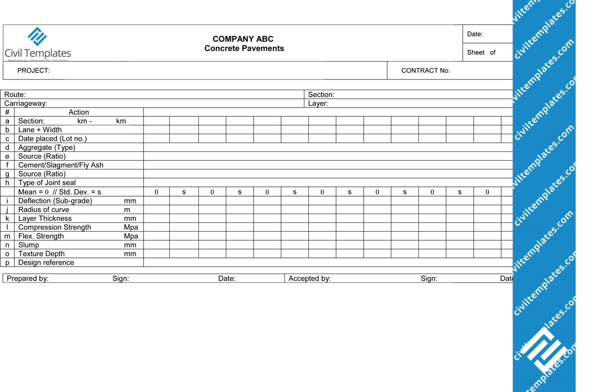 Concrete Pavements record sheet