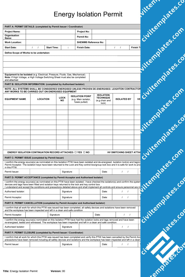 Energy Isolation Permit