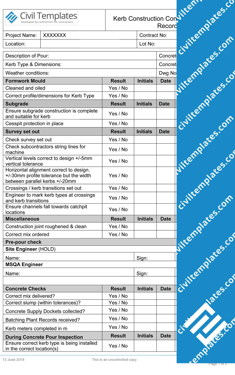 Quality Control Civil Engineering Templates