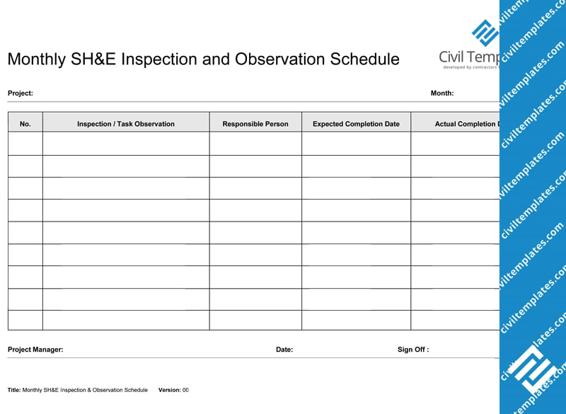 Monthly SHE Inspection and Observation Schedule