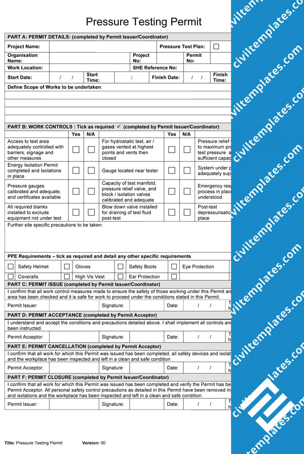 Pressure Testing Permit