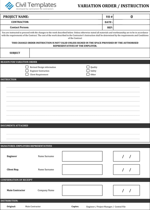 Variation or Change order instruction template