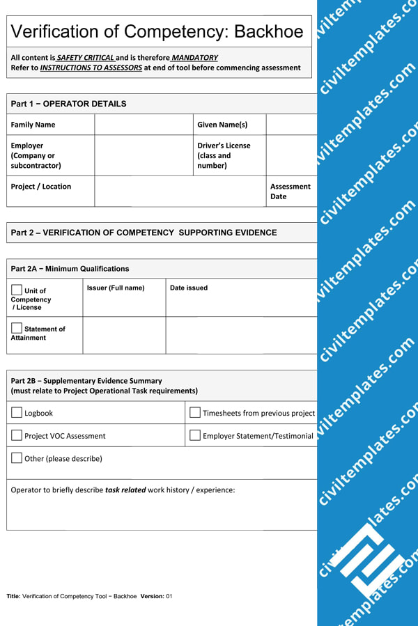 Verification of Competency - Backhoe