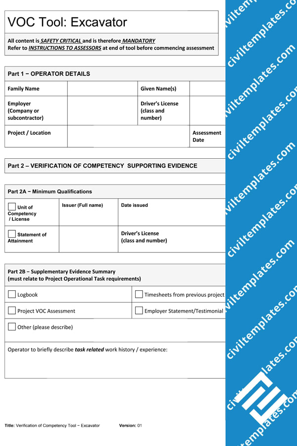 Verification of Competency - Excavator